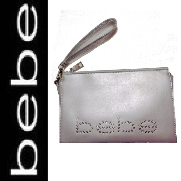 🆕bebe “Jerrica” Crystal Stud Logo Wristlet/Clutch - Picture 1 of 7